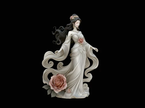 Lady with Roses Statue Design 2 - 3D Print Model 3D Принт Модель