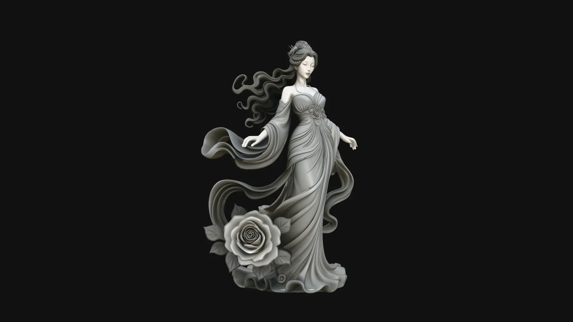 Lady with Roses Statue Design 3 - 3D Print Model 3D Print Model .c4d .max .obj .3ds .fbx .stl .blend 