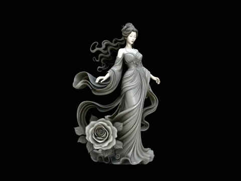 Lady with Roses Statue Design 3 - 3D Print Model 3D Print Model