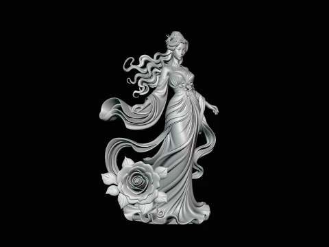 Lady with Roses Statue Design 3 - 3D Print Model 3D Print Model