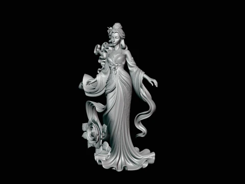 Lady with Roses Statue Design 3 - 3D Print Model 3D Print Model