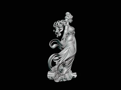 Lady with Roses Statue Design 3 - 3D Print Model 3D Print Model