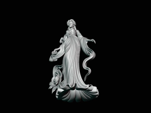 Lady with Roses Statue Design 3 - 3D Print Model 3D Print Model