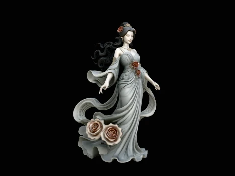 Lady with Roses Statue Design 4 - 3D Print Model 3D Принт Модель