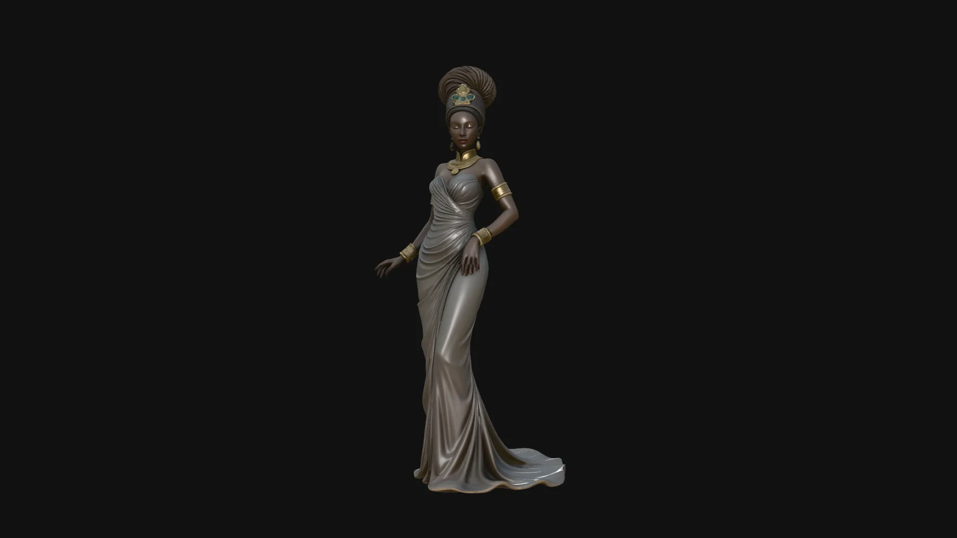 Elegant Evening Gown Lady Statue Design 1 - 3D Print Model 3D Print Model .c4d .max .obj .3ds .fbx .stl .blend 