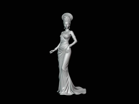 Elegant Evening Gown Lady Statue Design 1 - 3D Print Model 3D Print Model