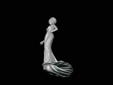 Elegant Evening Gown Lady Statue Design 1 - 3D Print Model 3D Print Model