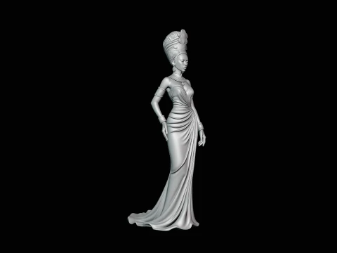 Elegant Evening Gown Lady Statue Design 2 - 3D Print Model 3D Print Model