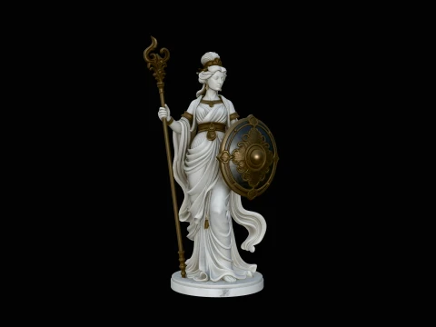 Goddess with Spear and Shield Statue Design 2 - 3D Print Model 3D Принт Модель