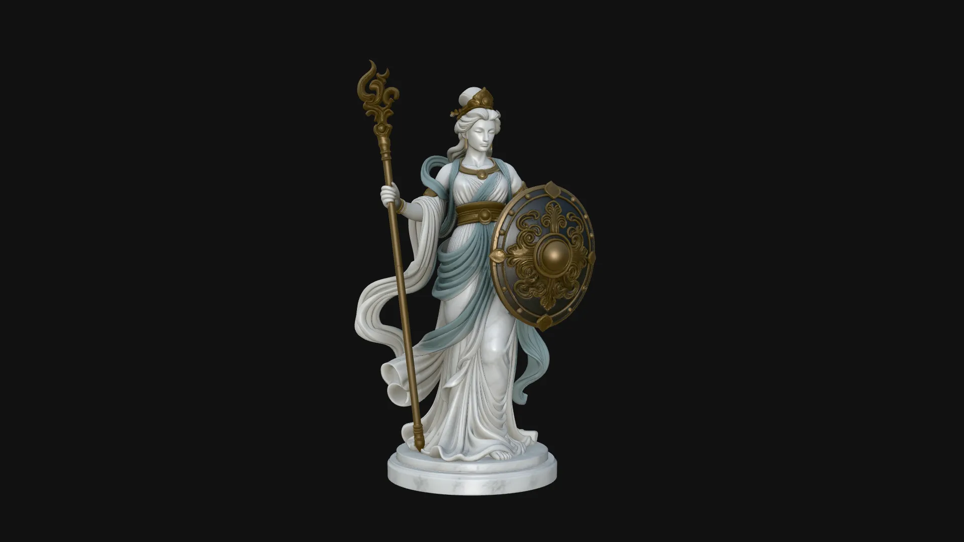 Goddess with Spear and Shield Statue Design 3 - 3D Print Model 3D Print Model .c4d .max .obj .3ds .fbx .stl .blend 