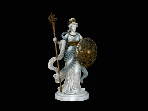 Goddess with Spear and Shield Statue Design 3 - 3D Print Model 3D Print Model