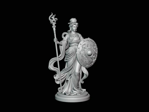 Goddess with Spear and Shield Statue Design 3 - 3D Print Model 3D Print Model