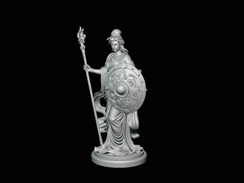 Goddess with Spear and Shield Statue Design 3 - 3D Print Model 3D Print Model
