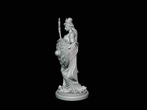 Goddess with Spear and Shield Statue Design 3 - 3D Print Model 3D Print Model