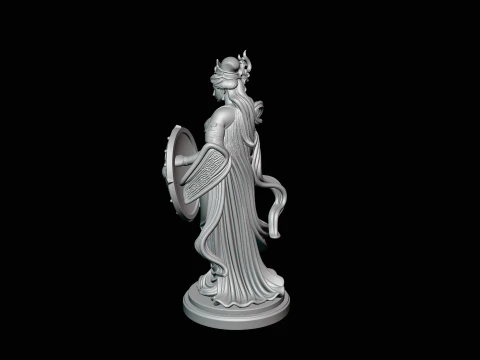 Goddess with Spear and Shield Statue Design 3 - 3D Print Model 3D Print Model