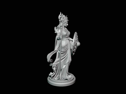 Goddess with Spear and Shield Statue Design 3 - 3D Print Model 3D Print Model