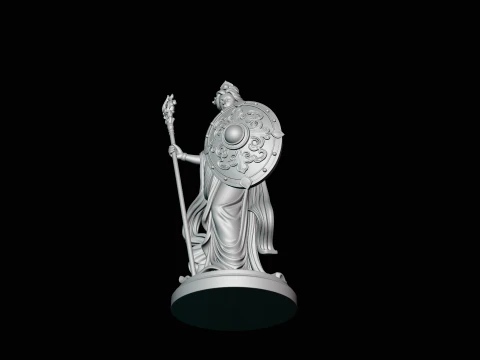 Goddess with Spear and Shield Statue Design 3 - 3D Print Model 3D Print Model