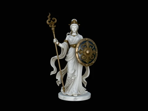 Goddess with Spear and Shield Statue Design 4 - 3D Print Model 3D Принт Модель
