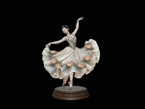 Rose Dress Ballerina Statue Design 1 - 3D Print Model 3D Print Model