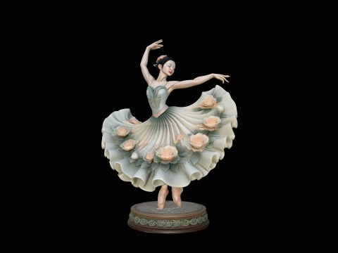Rose Dress Ballerina Statue Design 2 - 3D Print Model 3D Print Model