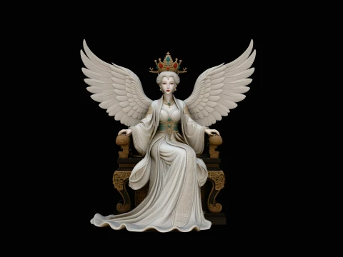 Winged Goddess on Throne Statue Design 5 - 3D Print Model 3D Принт Модель
