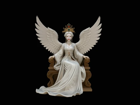 Winged Goddess on Throne Statue Design 7 - 3D Print Model 3D Принт Модель