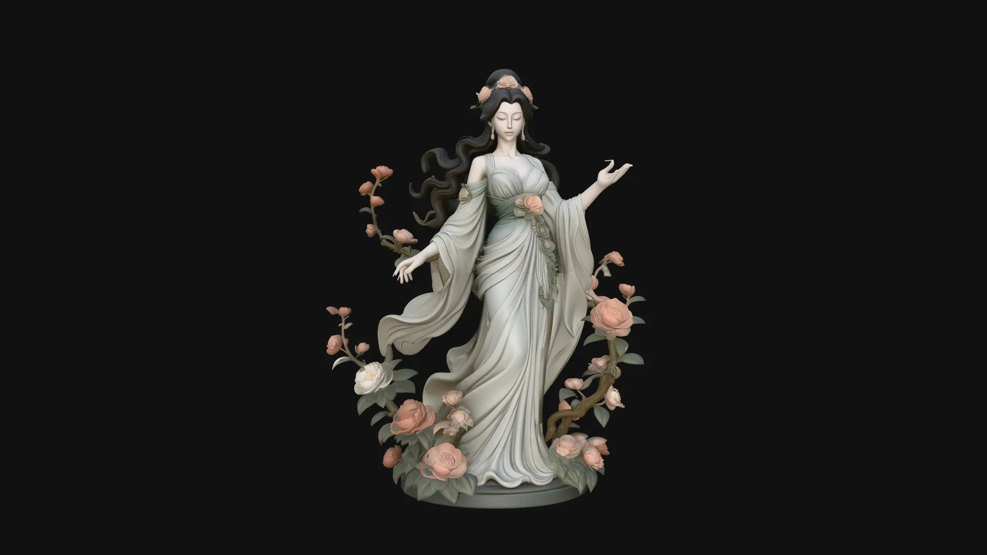 Rose Garden Lady Statue Design 3 - 3D Print Model 3D Print Model .c4d .max .obj .3ds .fbx .stl .blend 