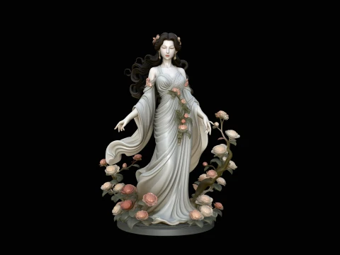 Rose Garden Lady Statue Design 4 - 3D Print Model 3D Принт Модель