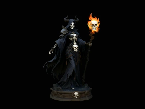 Flaming Skull Sorceress Statue Design 2 - 3D Print Model 3D Принт Модель
