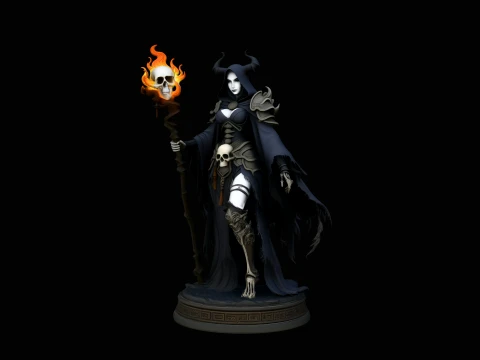Flaming Skull Sorceress Statue Design 3 - 3D Print Model 3D Принт Модель