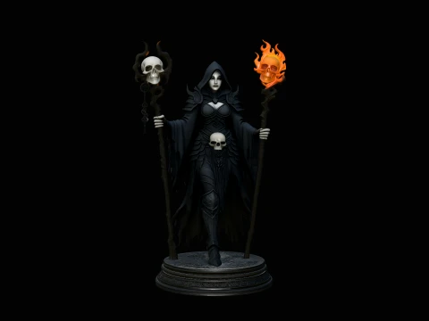 Flaming Skull Sorceress Statue Design 4 - 3D Print Model 3D Принт Модель