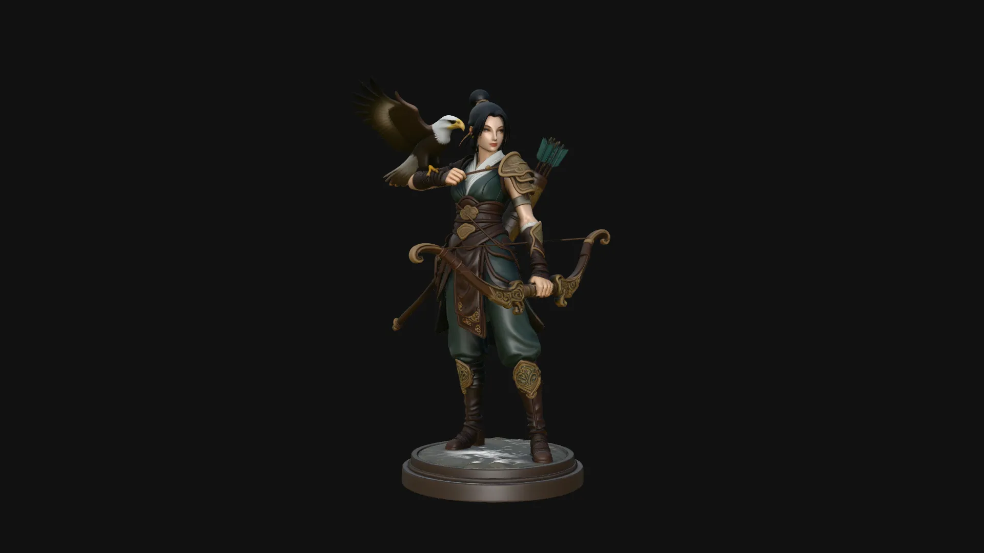Female Archer with Eagle Statue Design 1 - 3D Print Model 3D Print Model .c4d .max .obj .3ds .fbx .stl .blend 
