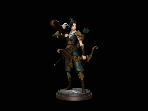 Female Archer with Eagle Statue Design 1 - 3D Print Model 3D Print Model