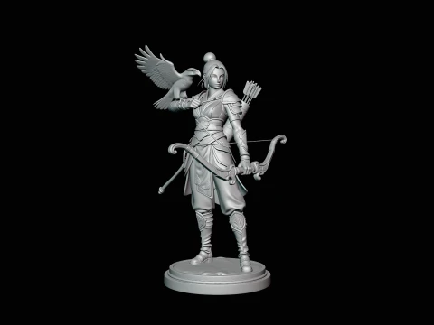 Female Archer with Eagle Statue Design 1 - 3D Print Model 3D Print Model