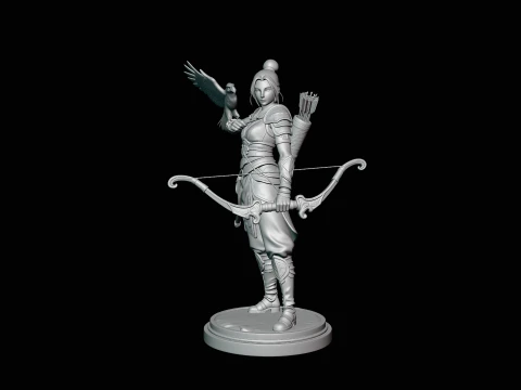 Female Archer with Eagle Statue Design 1 - 3D Print Model 3D Print Model