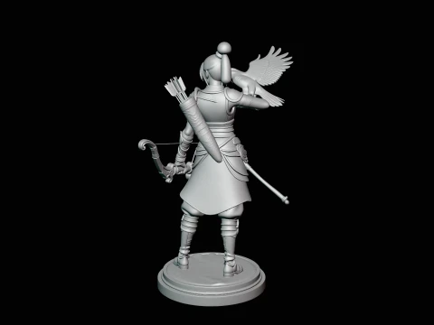 Female Archer with Eagle Statue Design 1 - 3D Print Model 3D Print Model