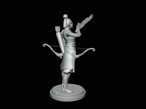 Female Archer with Eagle Statue Design 1 - 3D Print Model 3D Print Model