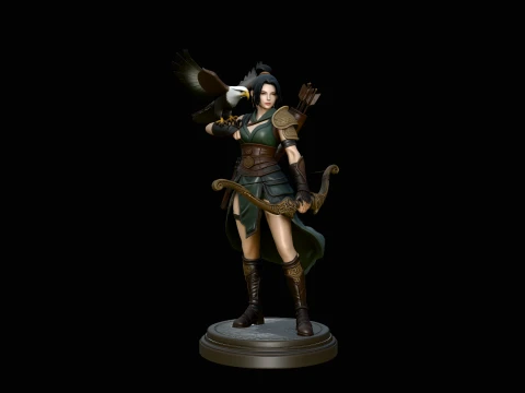 Female Archer with Eagle Statue Design 2 - 3D Print Model 3D Print Model