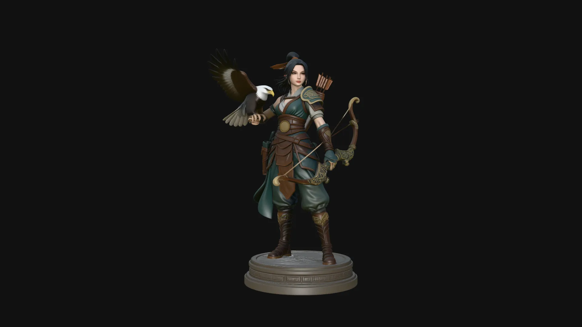Female Archer with Eagle Statue Design 3 - 3D Print Model 3D Print Model .c4d .max .obj .3ds .fbx .stl .blend 