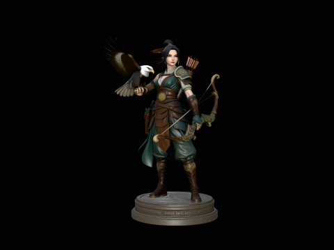 Female Archer with Eagle Statue Design 3 - 3D Print Model 3D Print Model