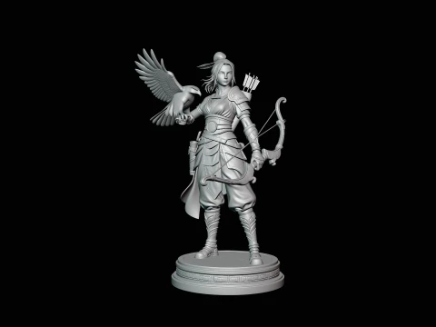 Female Archer with Eagle Statue Design 3 - 3D Print Model 3D Print Model