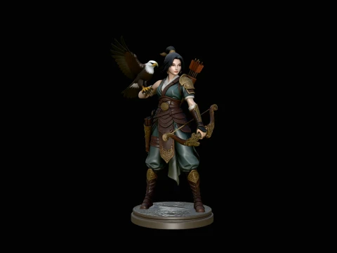 Female Archer with Eagle Statue Design 4 - 3D Print Model 3D Print Model