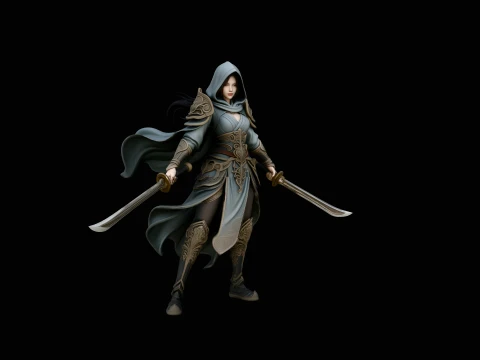 Hooded Dual Sword Assassin Statue Design 1 - 3D Print Model 3D Print Model