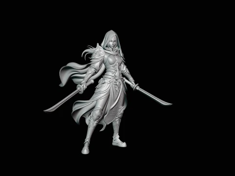 Hooded Dual Sword Assassin Statue Design 1 - 3D Print Model 3D Print Model