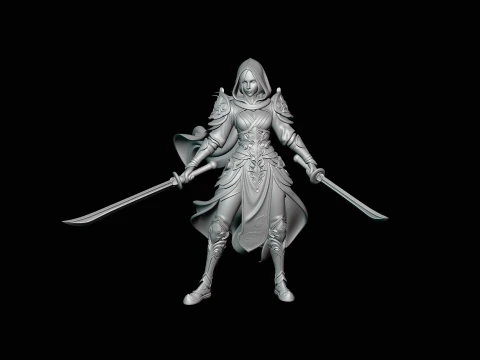 Hooded Dual Sword Assassin Statue Design 1 - 3D Print Model 3D Print Model