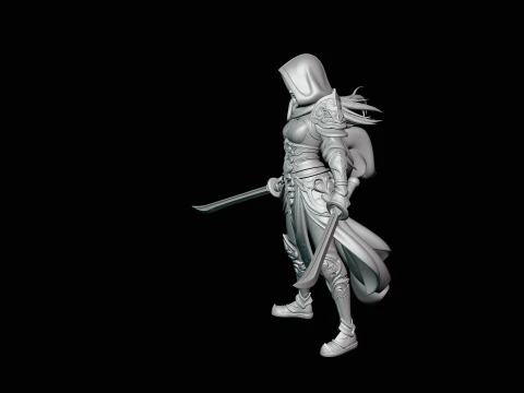 Hooded Dual Sword Assassin Statue Design 1 - 3D Print Model 3D Print Model