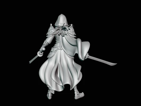 Hooded Dual Sword Assassin Statue Design 1 - 3D Print Model 3D Print Model