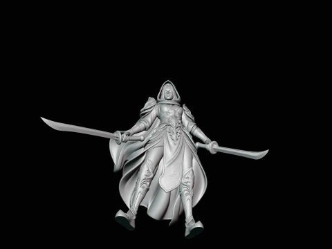 Hooded Dual Sword Assassin Statue Design 1 - 3D Print Model 3D Print Model