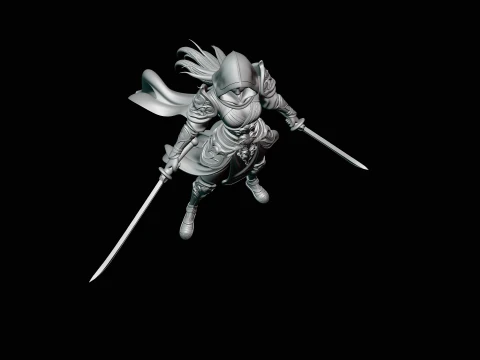 Hooded Dual Sword Assassin Statue Design 1 - 3D Print Model 3D Print Model