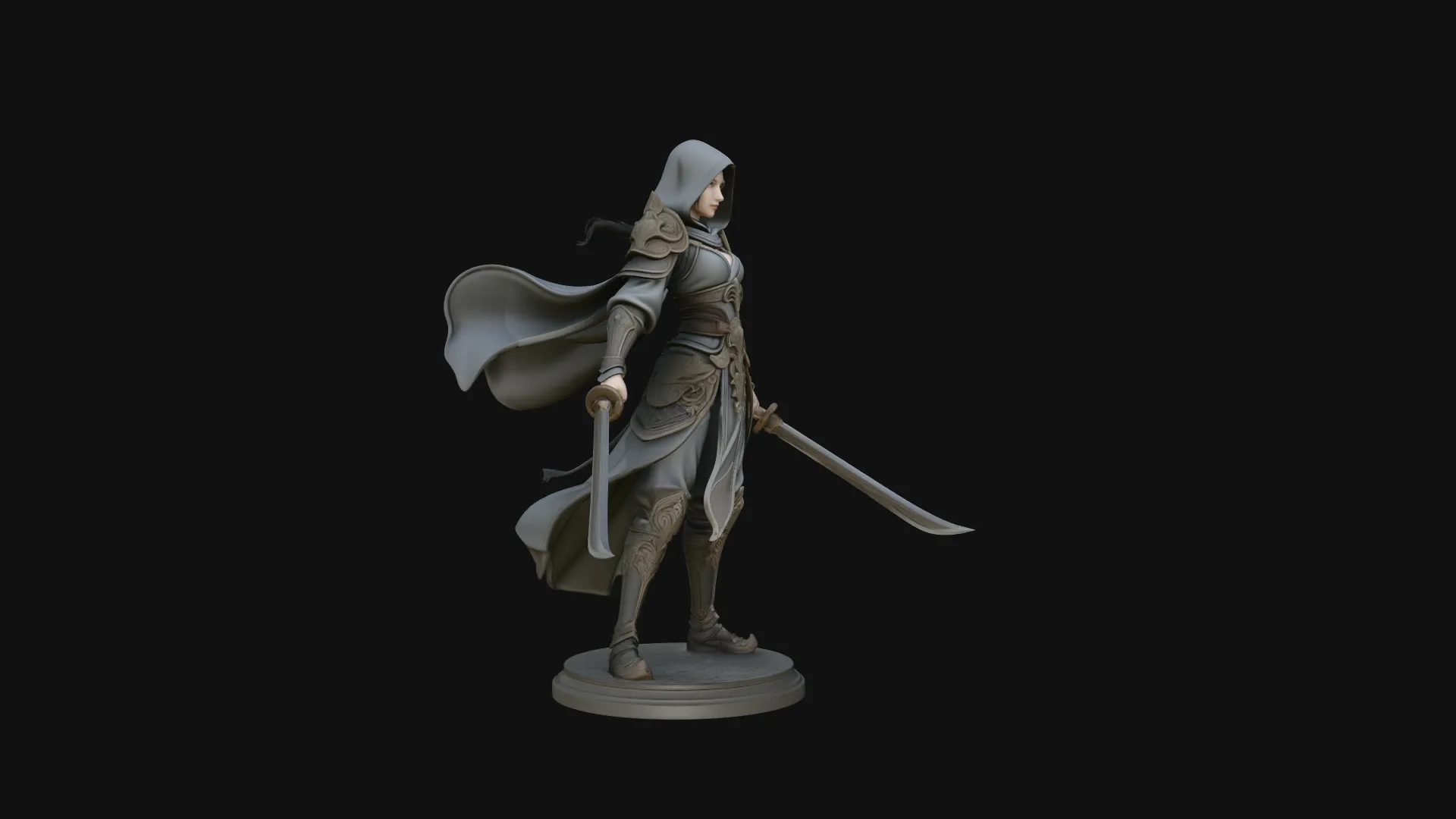Hooded Dual Sword Assassin Statue Design 2 - 3D Print Model 3D Print Model .c4d .max .obj .3ds .fbx .stl .blend 